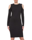 Long-Sleeve Cold-Shoulder Sheath Dress, Navy
