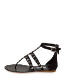 Rivet Strappy Flat Thong Sandal, Black (Nero)