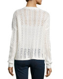 Long-Sleeve Pointelle Sweater, Vanilla