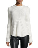 Ribbed Cashmere-Blend Bell-Sleeve Flared Sweater