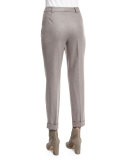 Jari Mid-Rise Ankle Pants, Gray/Brown Melange