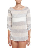 Homespun Striped Scoop-Back Coverup Tunic