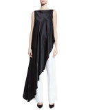 Striped Jacquard Satin Asymmetric Top, Black