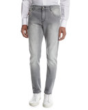 Washed Denim Slim-Straight Jeans, Light Gray