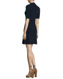 Sardy Half-Sleeve Ribbed Merino Dress, Midnight Navy