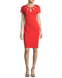 Cutout-Neck Milano Knit Dress, Red