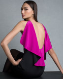 Sleeveless Ruffle-Back Colorblock Sheath Dress, Black