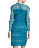 Long-Sleeve Lace Sheath Dress, Light Cornflower Blue