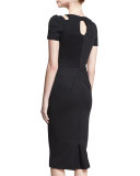 Cutout-Neck Short-Sleeve Dress, Black