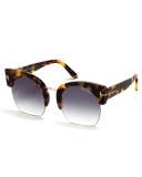Savannah Semi-Rimless Cropped Round Sunglasses, Smoke/Tortoise