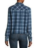 Dana Grid-Print Denim Shirt, Midnight Grid