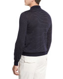 Fine-Gauge Wool-Cashmere Striped Long-Sleeve Polo Shirt