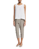 Cropped Slim-Leg Linen Trousers, Dolphin