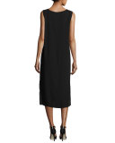 Accordion Silk Sleeveless Midi Dress, Black