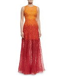 Sleeveless Degrade Appliqué Gown, Henna