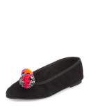Bo Pompom Suede Ballerina Flat, Black