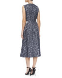 Two-Tone Studded Floral-Print Dress
