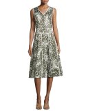 Emlia Sleeveless Grove Palm-Print Stretch-Cotton Dress, Multi