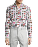 Typewriter-Print Long-Sleeve Sport Shirt, Multi