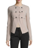 Peplum-Hem Military Jacket, Camel