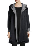 Reversible Hooded Rain Coat, Black/Pewter