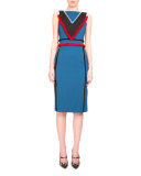 Caufield Colorblock Dress W/Fringe Trim, Sapphire