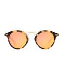 St. Louis Round Mirrored Sunglasses, Rose/Brown Tortoise