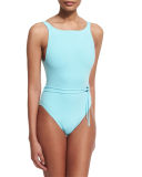 High-Neck Belted One-Piece Swimsuit