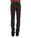 Copper-Stud Slim-Fit Faded Jeans, Black