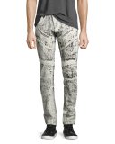 Demon Exobiology Heavy Painted Moto Slim-Straight Jeans, White