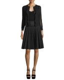 Pleated A-Line Skirt, Black
