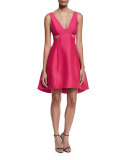 Sleeveless Cutout Faille Cocktail Dress, Cerise