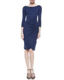 Bateau-Neck Side-Ruched Dress, Arles Blue