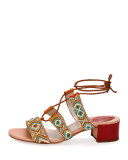Beaded Lace-Up 45mm Sandal, Orange/Multi