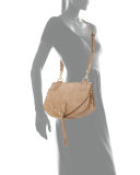 Suede Tassel-Flap Crossbody Bag, Sand Shell