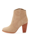 Dalton Suede Stacked-Heel Bootie, Cement