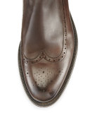 Brogue Leather Chelsea Boot, Brown