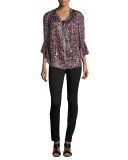 Melinda Double-Knit Skinny Pants, Black 