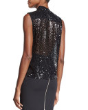 Sleeveless Embellished Draped Top, Black
