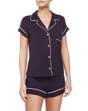 Gisele Boxer-Short Jersey Pajama Set, Eggplant/Sorbet