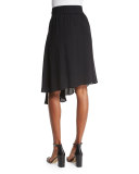 Bria Waist-Tie Asymmetric-Hem Skirt, Black