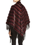 Fringed Mink-Fur Poncho, Wine