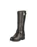 Dahlia Faux-Leather Moto Boot, Black, Youth