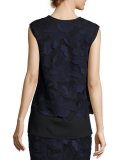 Sleeveless Layered Floral Lace Top, Blue