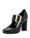 Leather 85mm Mary Jane Pump, Black