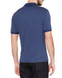 Wave-Print Short-Sleeve Polo Shirt, Blue