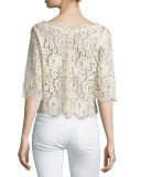 Elvia Scalloped Lace Crop Top, New Moon