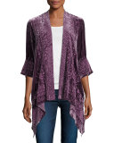 3/4-Sleeve Velvet Draped Cardigan 