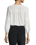 Mei Embroidered Silk Peasant Top, White