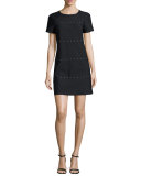 Waterbury Short-Sleeve Studded Shift Dress, Black